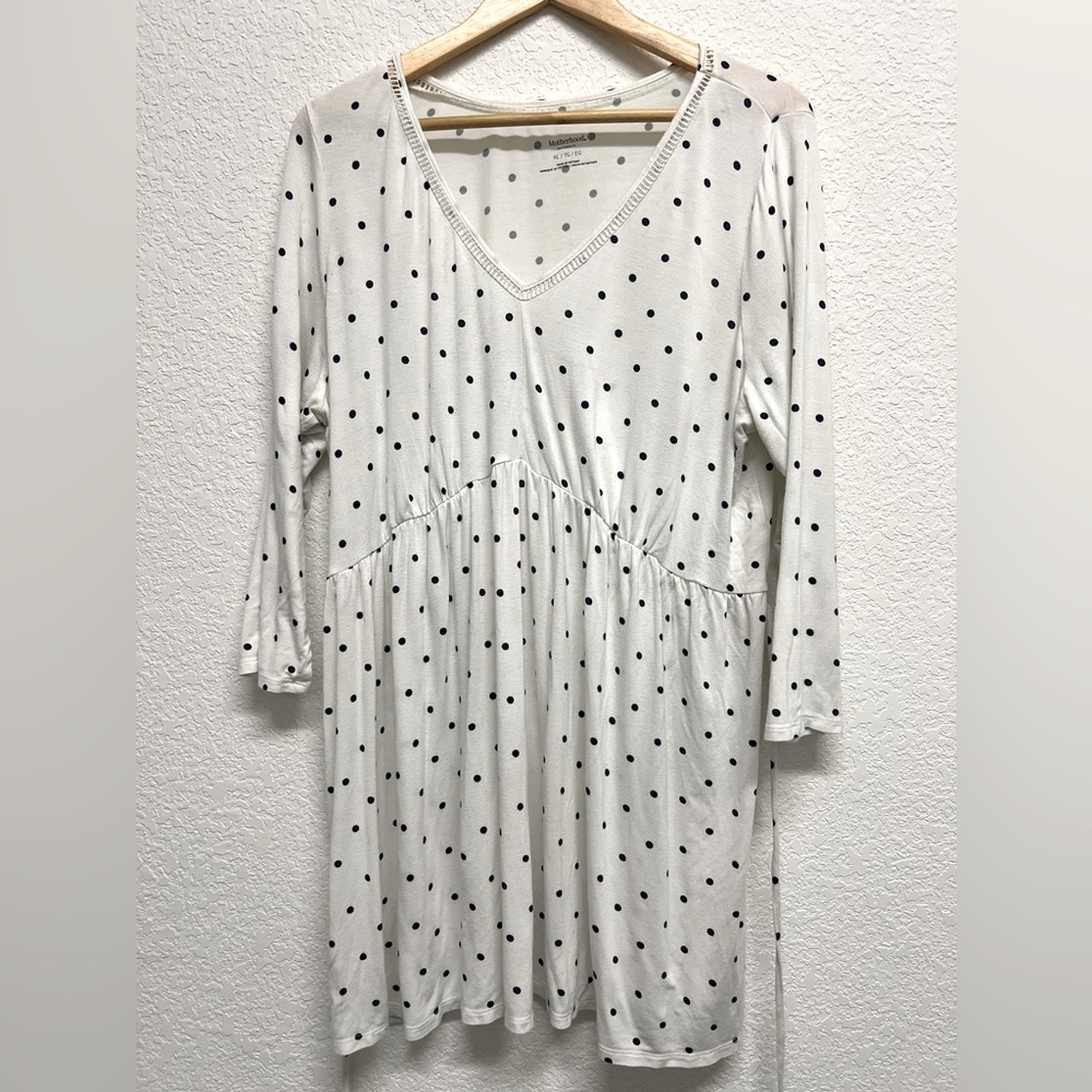 Motherhood Maternity Babydoll Knit Polka Dot Tie Waist V Neck Top XL